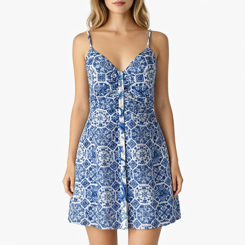 Ramy Brook Positano Addie Mini Dress Blue White Size 4 Resort Summer Print